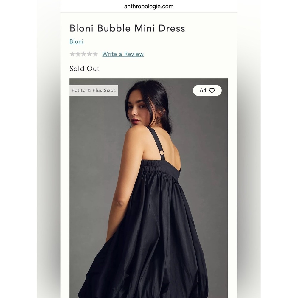 BLONI Anthropologie Black Taffeta Square Neck Bubble Mini Dress S High Fashion - Picture 9 of 14